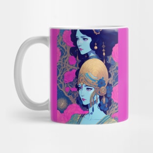 Girl with blue skin surrounded by flowers Mug